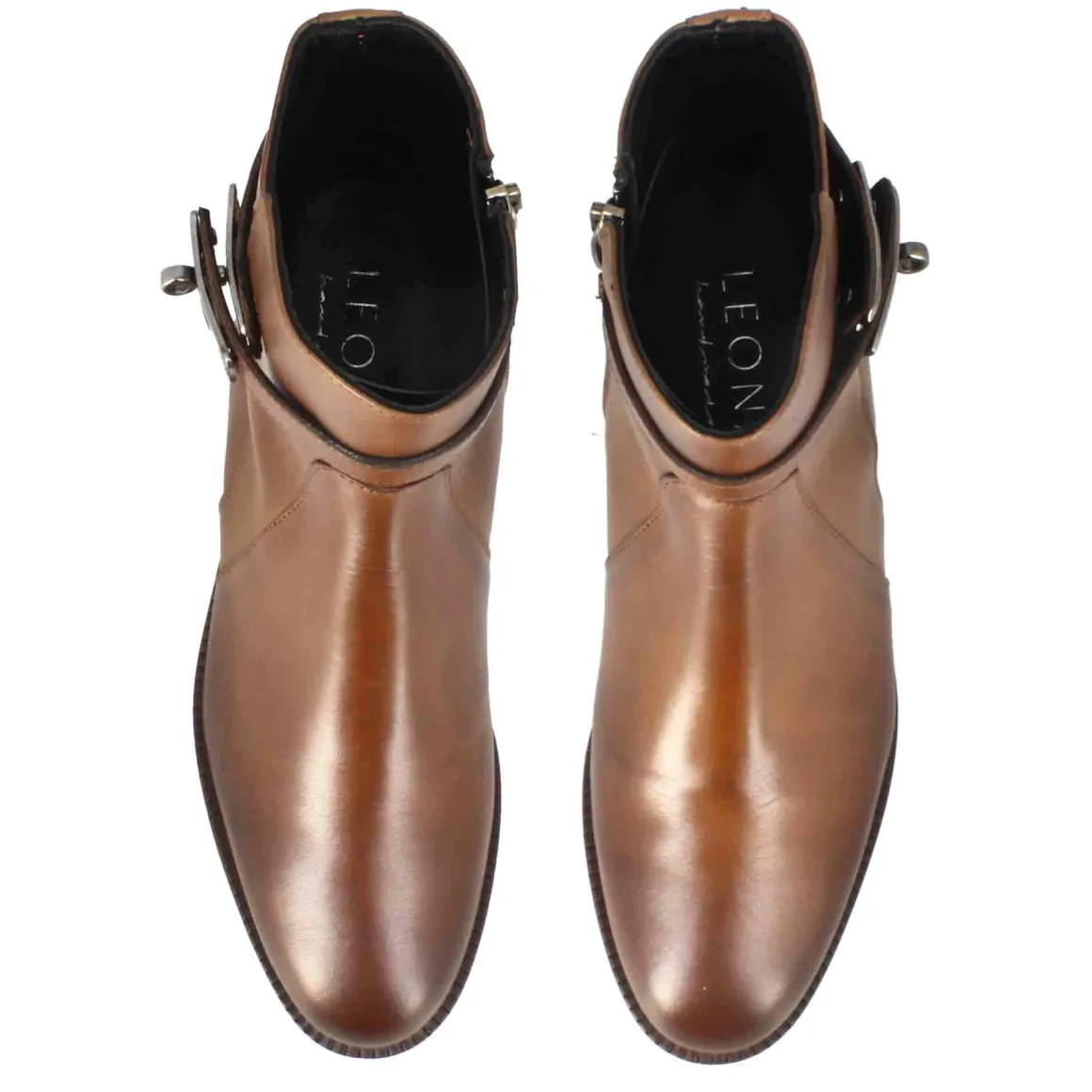Stivaletto Da Donna In Pelle Colore Marrone Con Fibbia Decorativa Alla Caviglia
