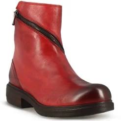 Stivaletto Da Donna In Pelle Colore Rosso Con Cerniera Asimmetrica