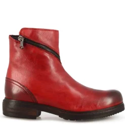 Stivaletto Da Donna In Pelle Colore Rosso Con Cerniera Asimmetrica