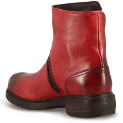 Stivaletto Da Donna In Pelle Colore Rosso Con Cerniera Asimmetrica