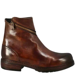 Stivaletto Da Donna In Pelle Lavata Colore Marrone Con Zip Diagonale
