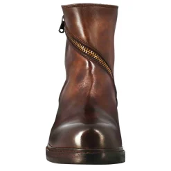 Stivaletto Da Donna In Pelle Lavata Colore Marrone Con Zip Diagonale