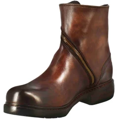 Stivaletto Da Donna In Pelle Lavata Colore Marrone Con Zip Diagonale