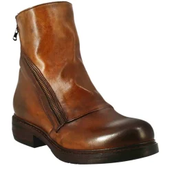 Stivaletto Da Donna In Pelle Lavata Colore Cuoio Scuro Con Doppia Zip