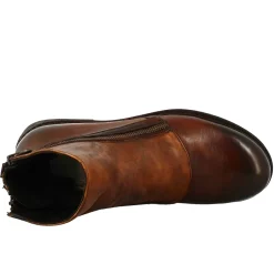 Stivaletto Da Donna In Pelle Lavata Colore Cuoio Scuro Con Doppia Zip