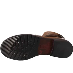 Stivaletto Da Donna In Pelle Lavata Colore Cuoio Scuro Con Doppia Zip
