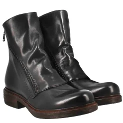 Stivaletto Da Donna In Pelle Lavata Colore Nero Con Doppia Zip