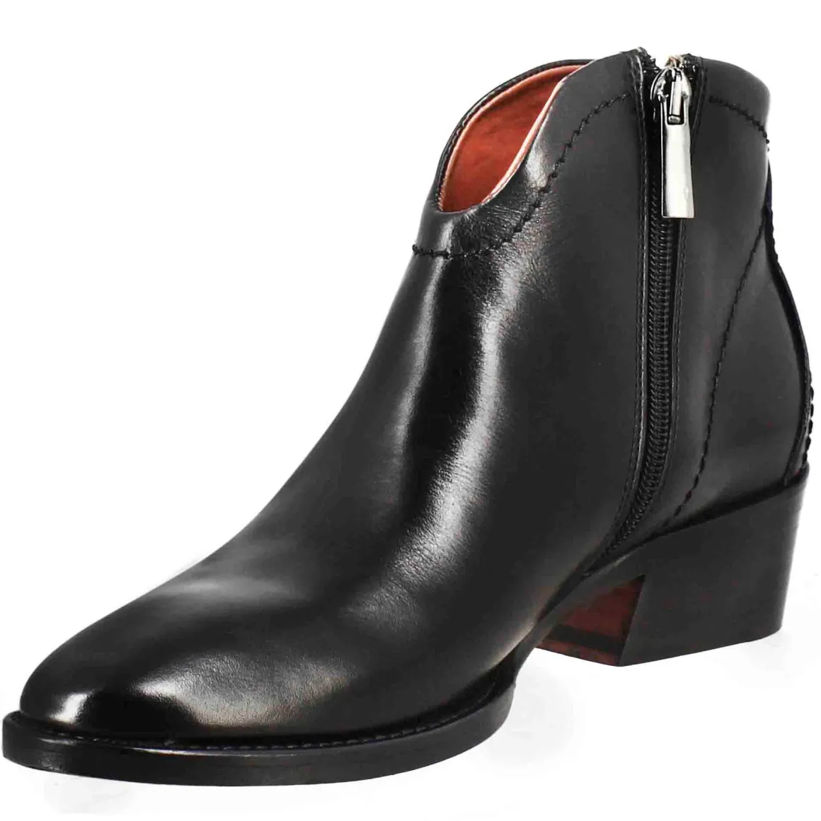 Stivaletto Da Donna Liscio Con Tacco Medio In Pelle Colore Nero