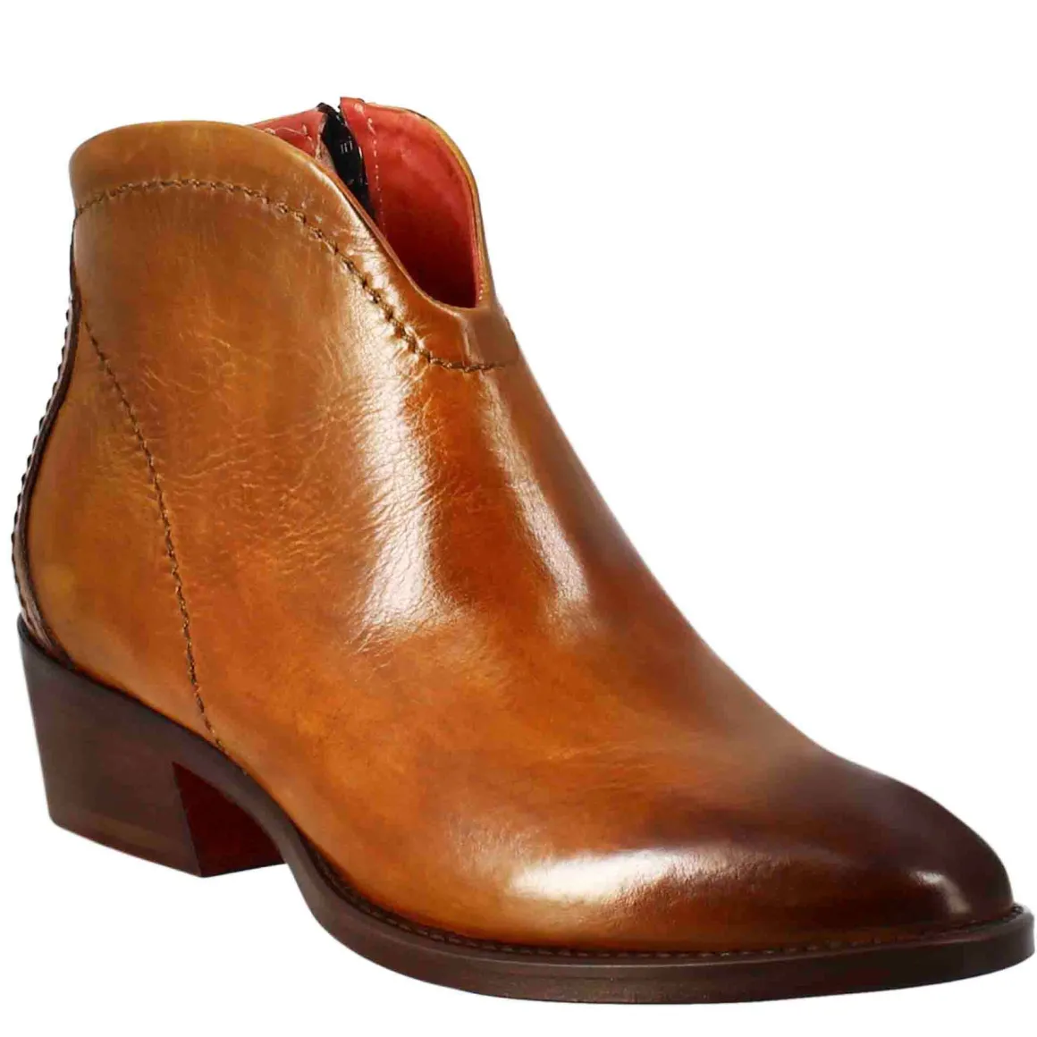 Stivaletto Da Donna Liscio Con Tacco Medio In Pelle Colore Marrone Chiaro