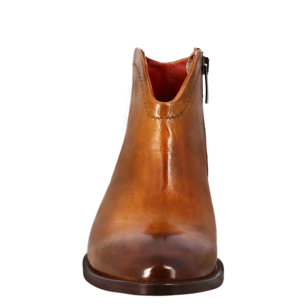 Stivaletto Da Donna Liscio Con Tacco Medio In Pelle Colore Marrone Chiaro