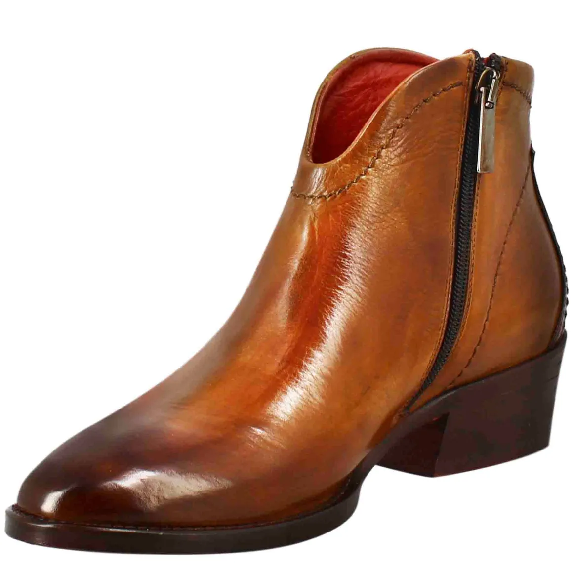 Stivaletto Da Donna Liscio Con Tacco Medio In Pelle Colore Marrone Chiaro