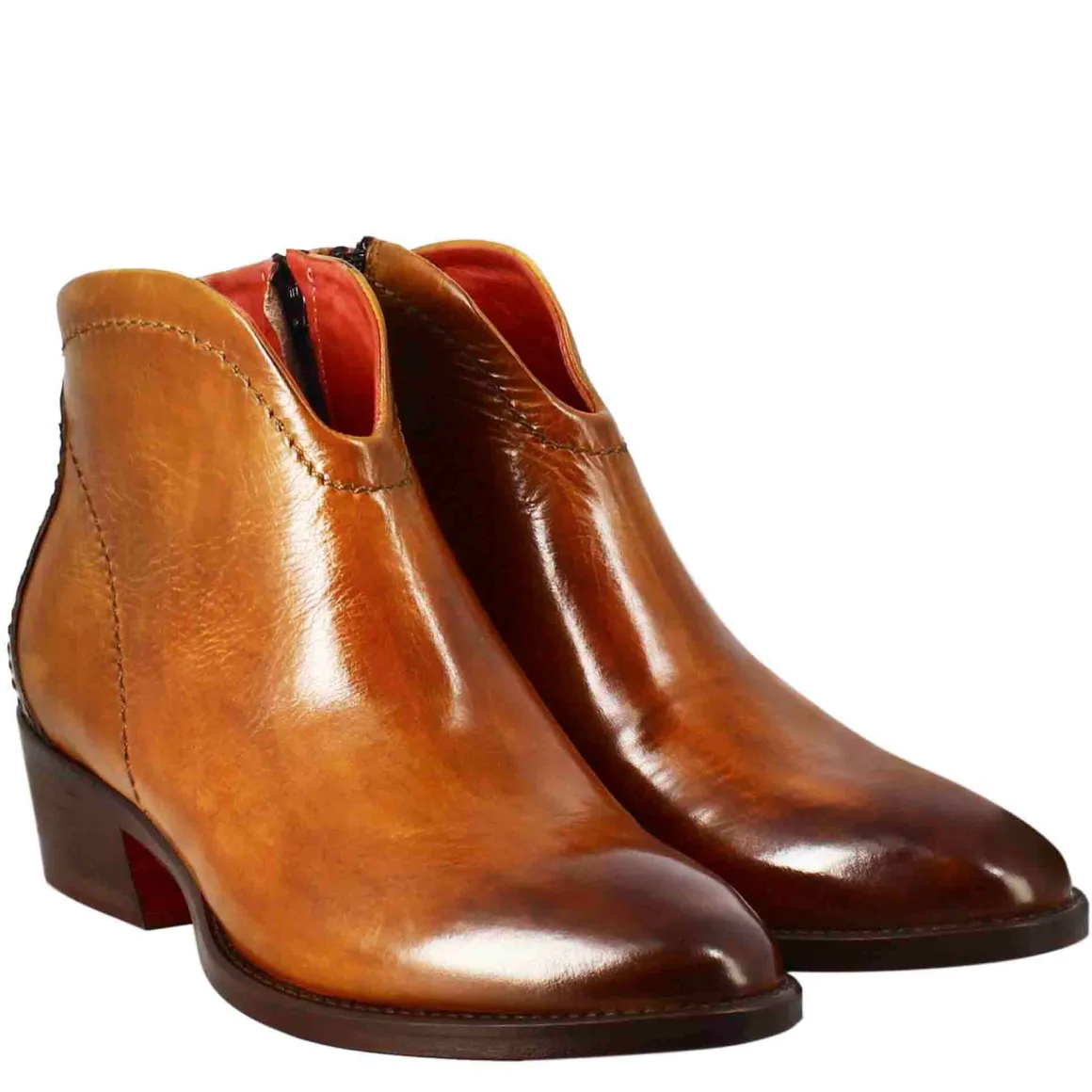 Stivaletto Da Donna Liscio Con Tacco Medio In Pelle Colore Marrone Chiaro