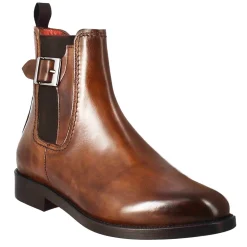 Stivaletto Da Donna Liscio Con Tacco Basso In Pelle Liscia Colore Marrone Chiaro Con Fibbia Laterale