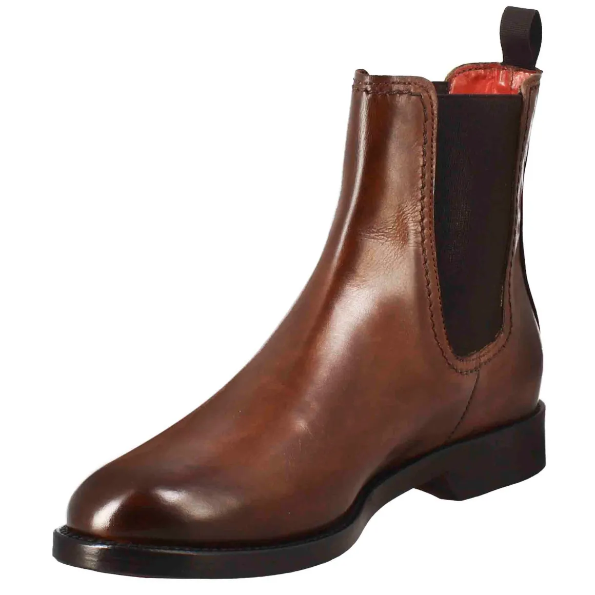 Stivaletto Da Donna Liscio Con Tacco Basso In Pelle Liscia Colore Marrone Chiaro Con Fibbia Laterale