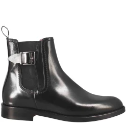 Stivaletto Da Donna Liscio Con Tacco Basso In Pelle Liscia Colore Nero Con Fibbia Laterale