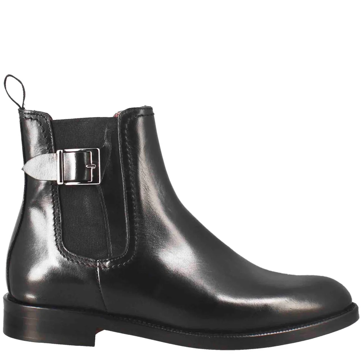 Stivaletto Da Donna Liscio Con Tacco Basso In Pelle Liscia Colore Nero Con Fibbia Laterale