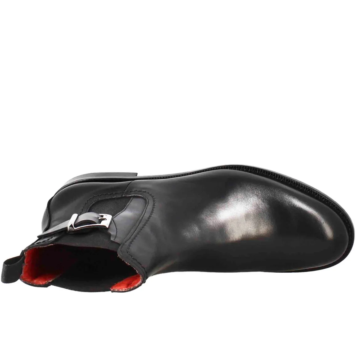 Stivaletto Da Donna Liscio Con Tacco Basso In Pelle Liscia Colore Nero Con Fibbia Laterale