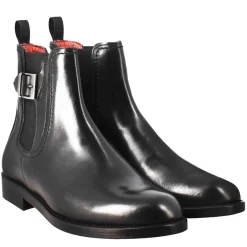 Stivaletto Da Donna Liscio Con Tacco Basso In Pelle Liscia Colore Nero Con Fibbia Laterale