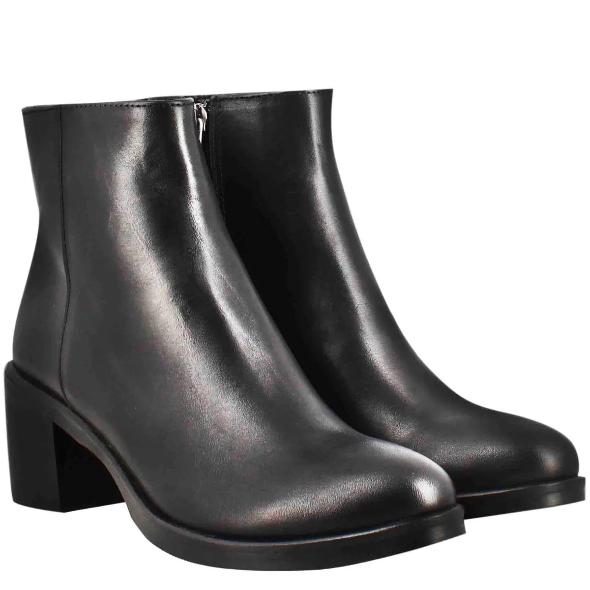 Stivaletto Da Donna Liscio Con Tacco Medio In Pelle Colore Nero