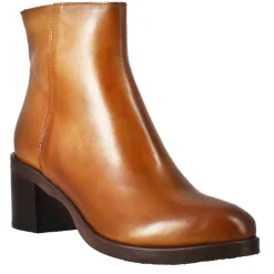 Stivaletto Da Donna Liscio Con Tacco Medio In Pelle Marrone