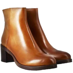 Stivaletto Da Donna Liscio Con Tacco Medio In Pelle Marrone