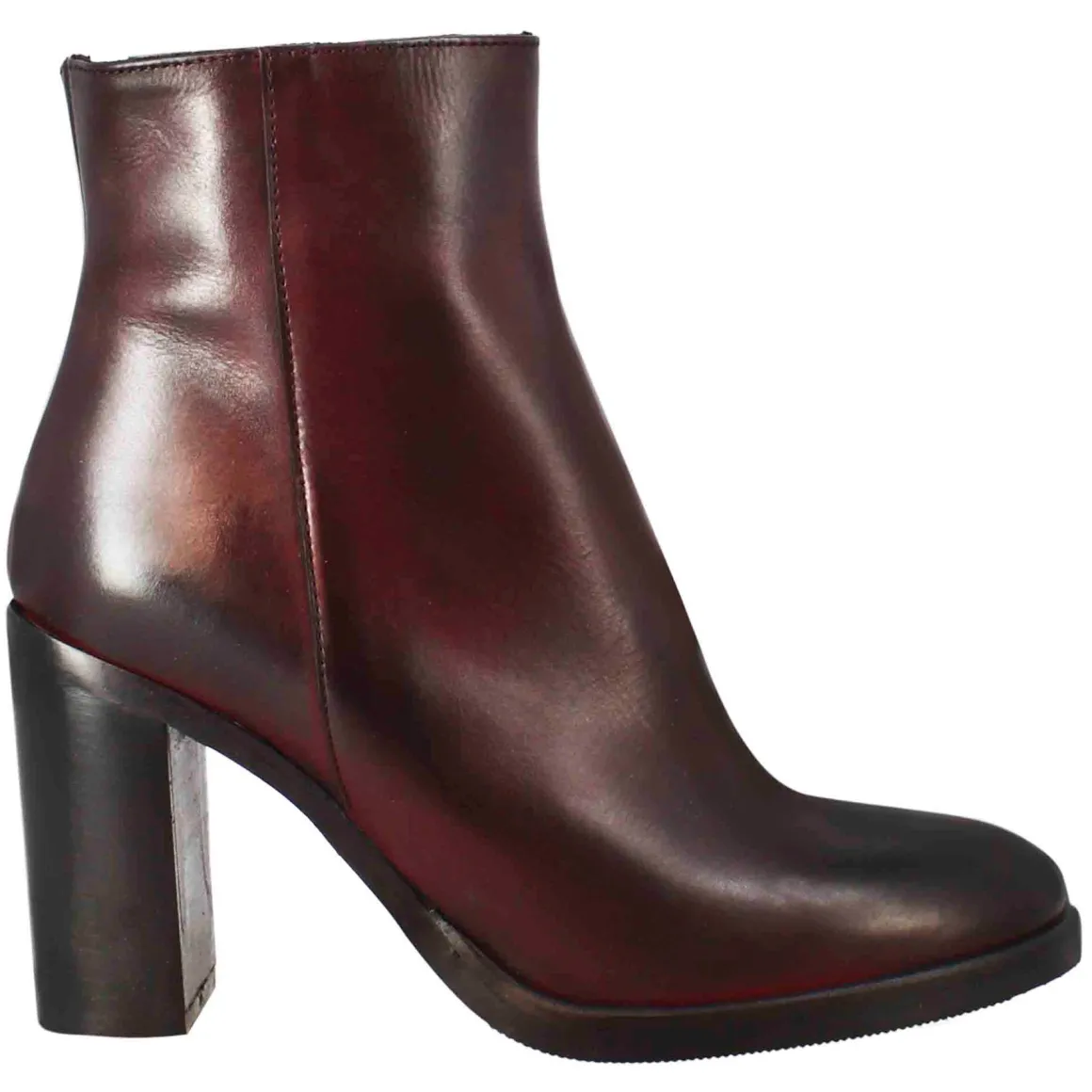 Stivaletto Da Donna Liscio Con Tacco Alto In Pelle Bordeaux