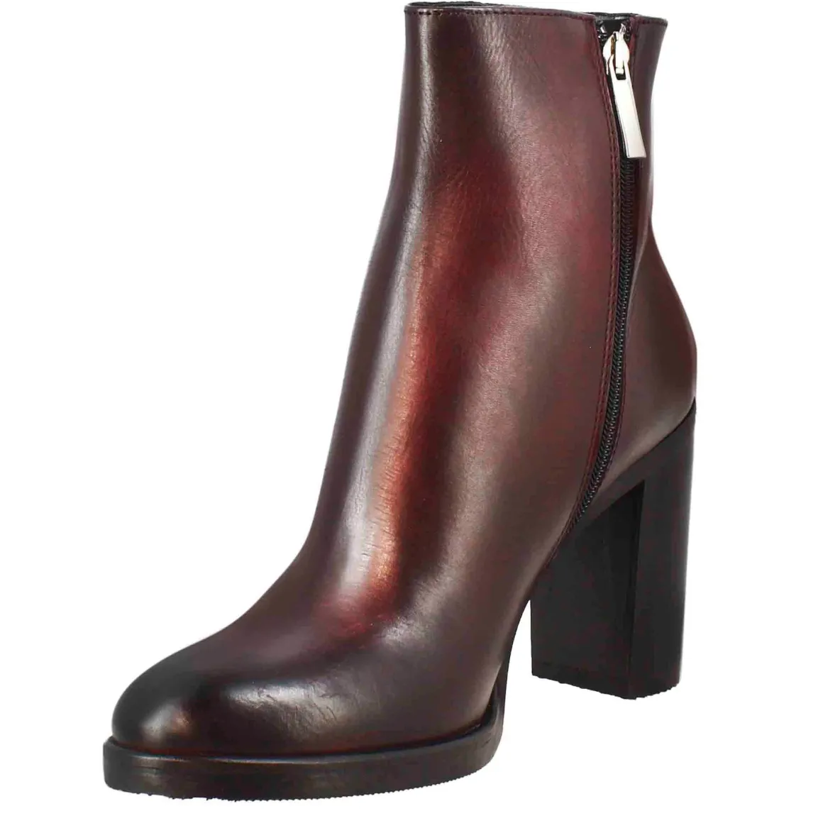 Stivaletto Da Donna Liscio Con Tacco Alto In Pelle Bordeaux