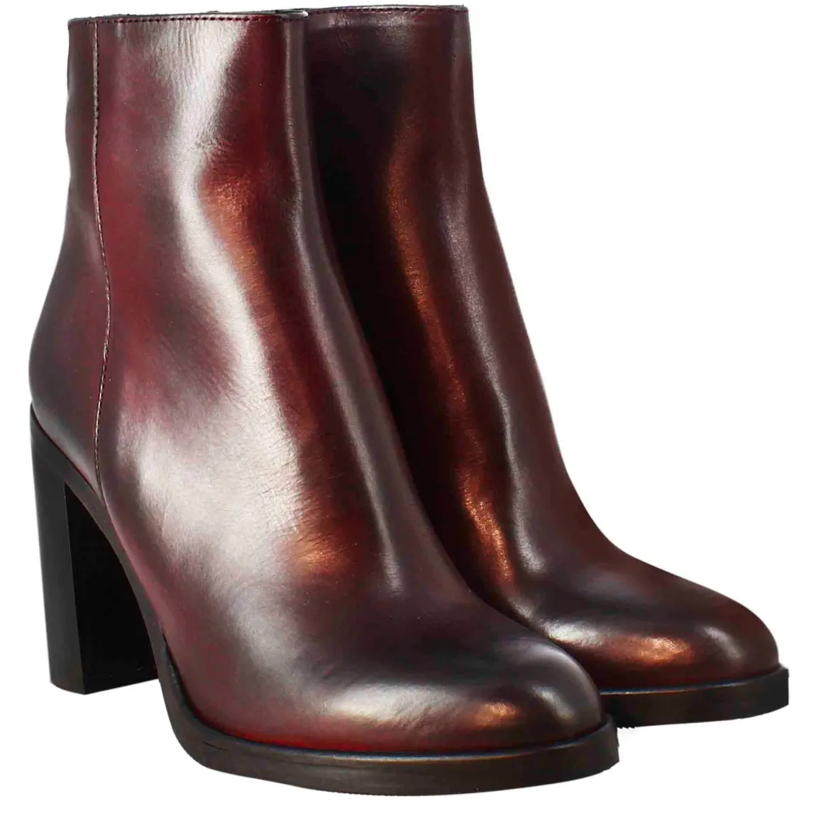 Stivaletto Da Donna Liscio Con Tacco Alto In Pelle Bordeaux