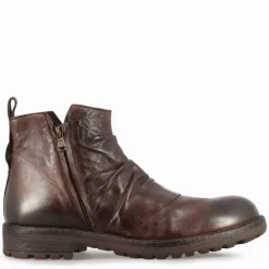 Stivaletto Da Uomo Con Arricciatura In Pelle Colore Marrone Scuro