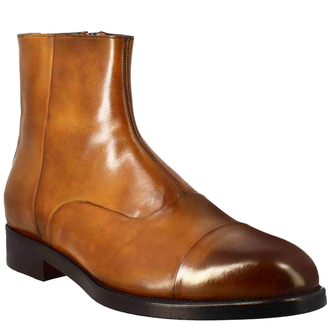 Stivaletto Da Uomo In Pelle Colore Marrone Chiaro Con Chiusura Zip