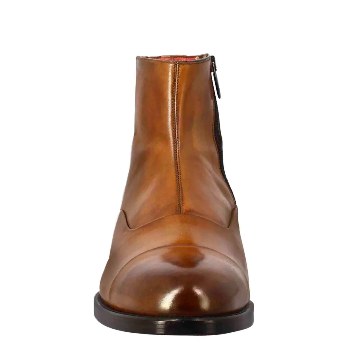 Stivaletto Da Uomo In Pelle Colore Marrone Chiaro Con Chiusura Zip