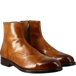 Stivaletto Da Uomo In Pelle Colore Marrone Chiaro Con Chiusura Zip