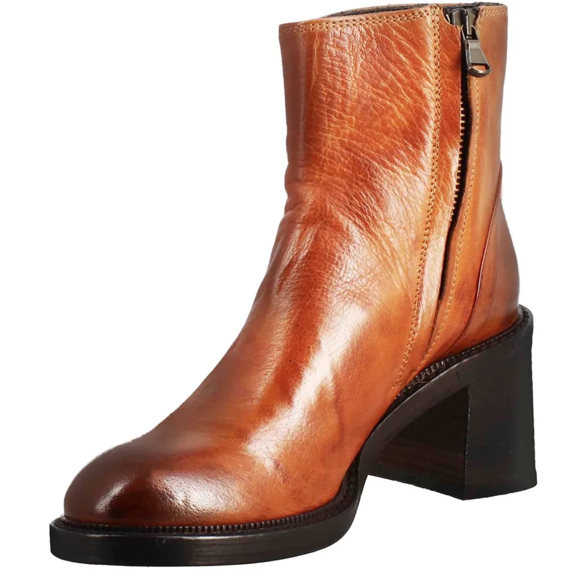 Stivaletto Diver Basso Da Donna Con Tacco In Pelle Lavata Colore Cuoio Scuro