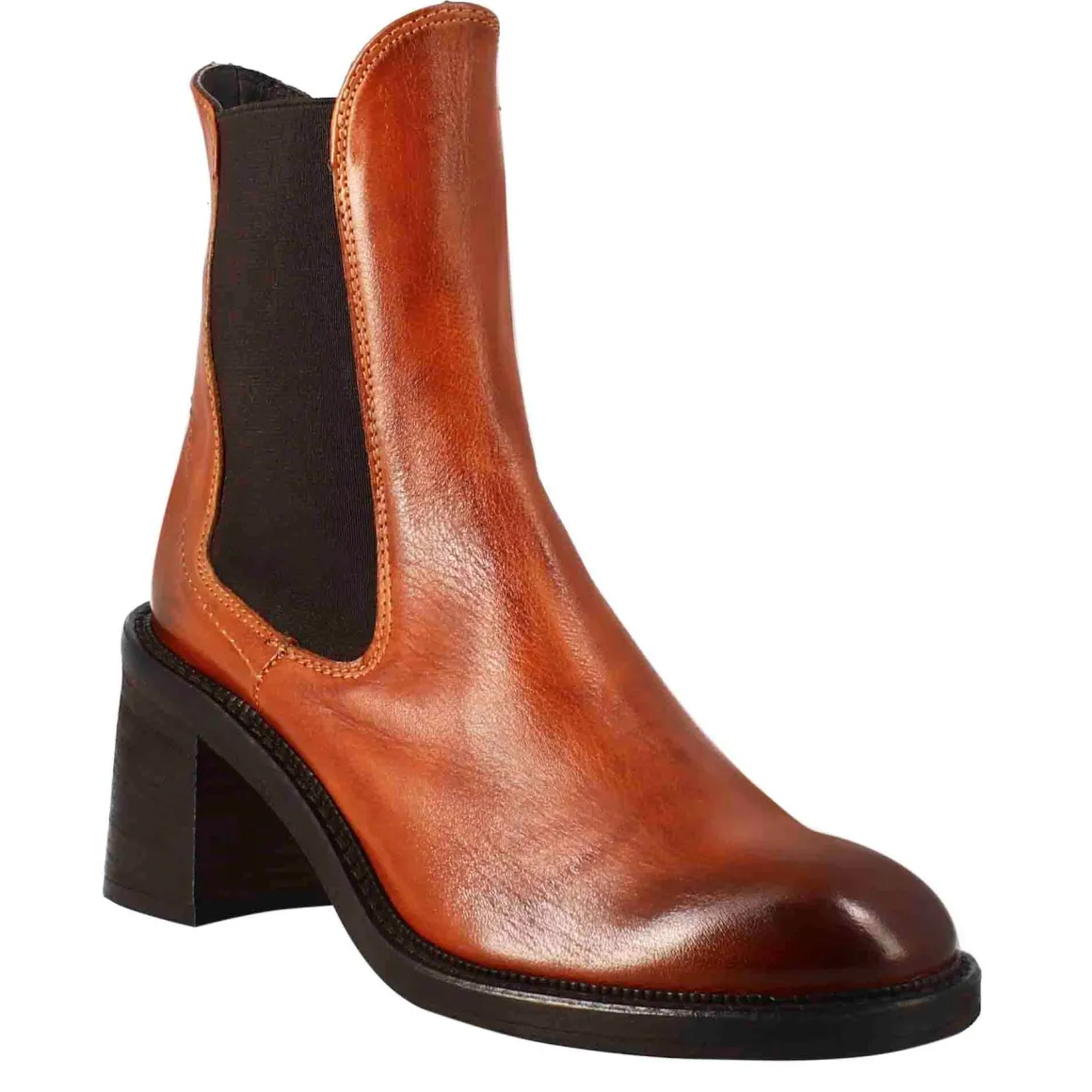 Stivaletto Diver Chelsea Da Donna Con Tacco In Pelle Lavata Colore Cuoio