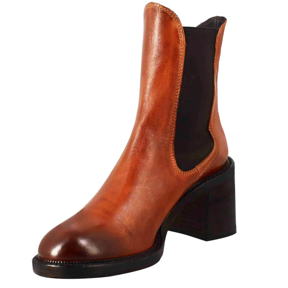 Stivaletto Diver Chelsea Da Donna Con Tacco In Pelle Lavata Colore Cuoio