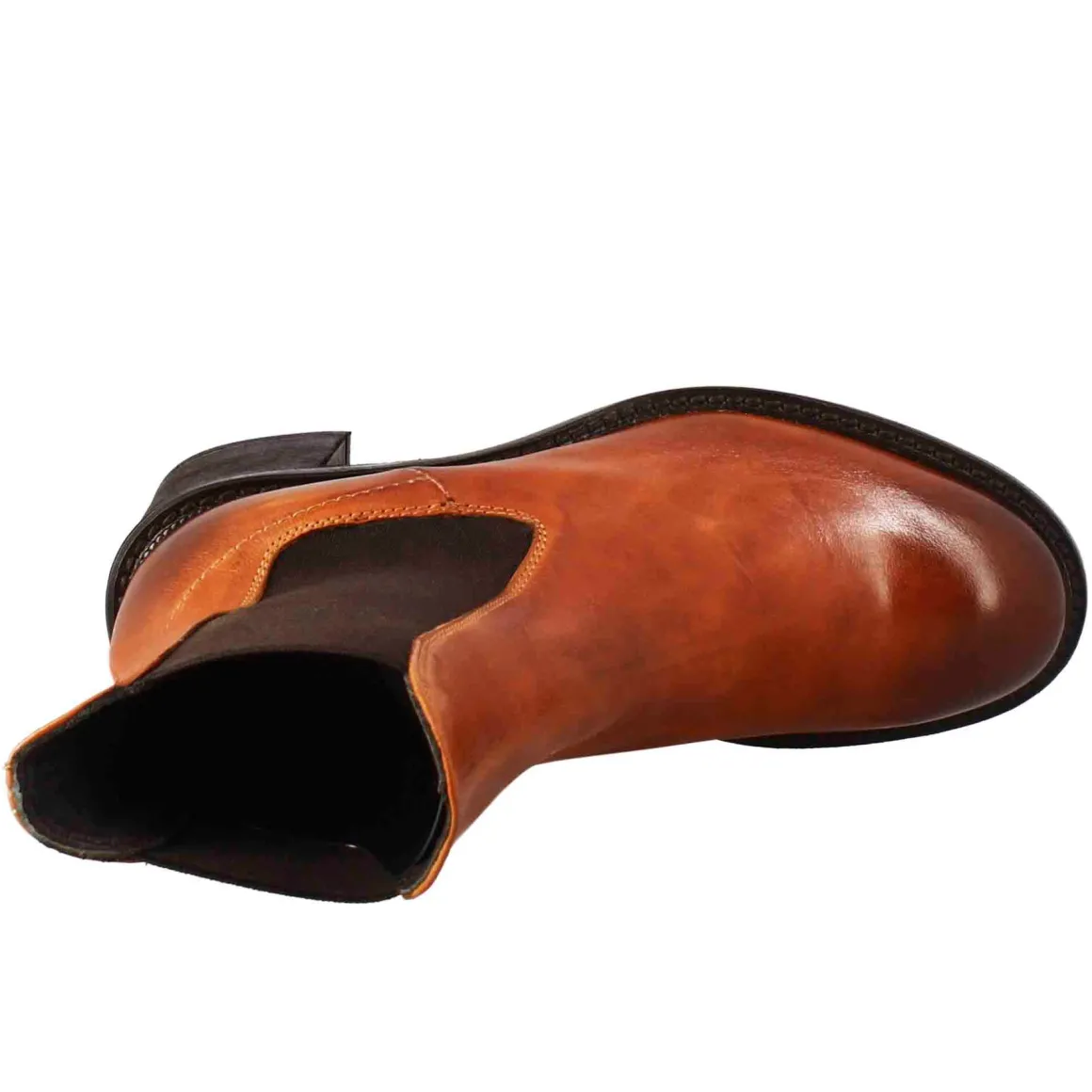 Stivaletto Diver Chelsea Da Donna Con Tacco In Pelle Lavata Colore Cuoio