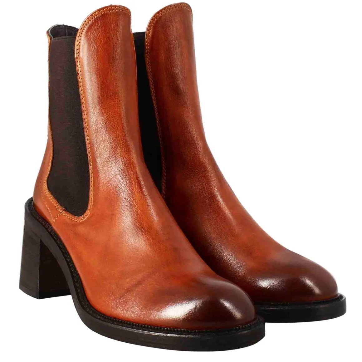 Stivaletto Diver Chelsea Da Donna Con Tacco In Pelle Lavata Colore Cuoio