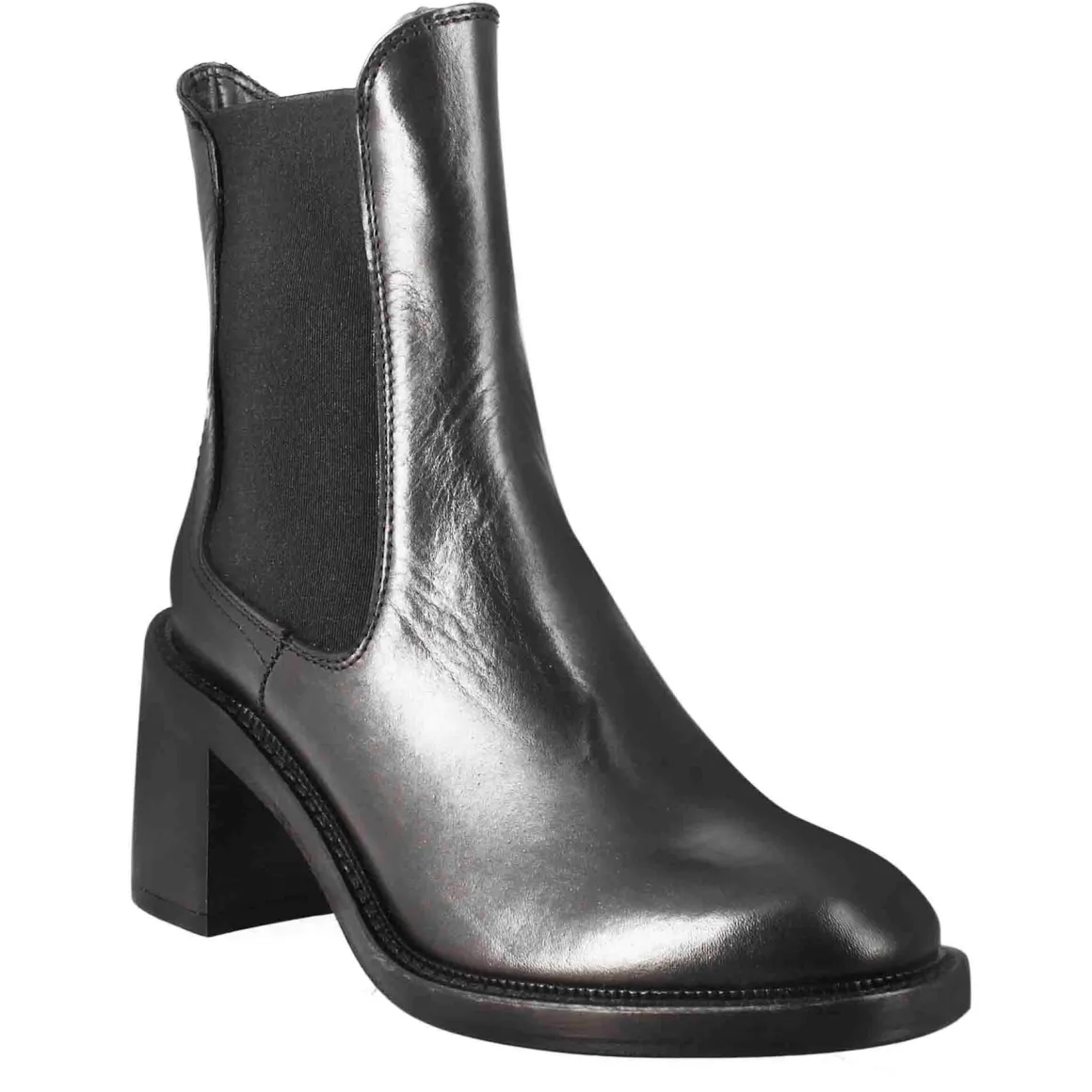 Stivaletto Diver Chelsea Da Donna Con Tacco In Pelle Lavata Colore Nero