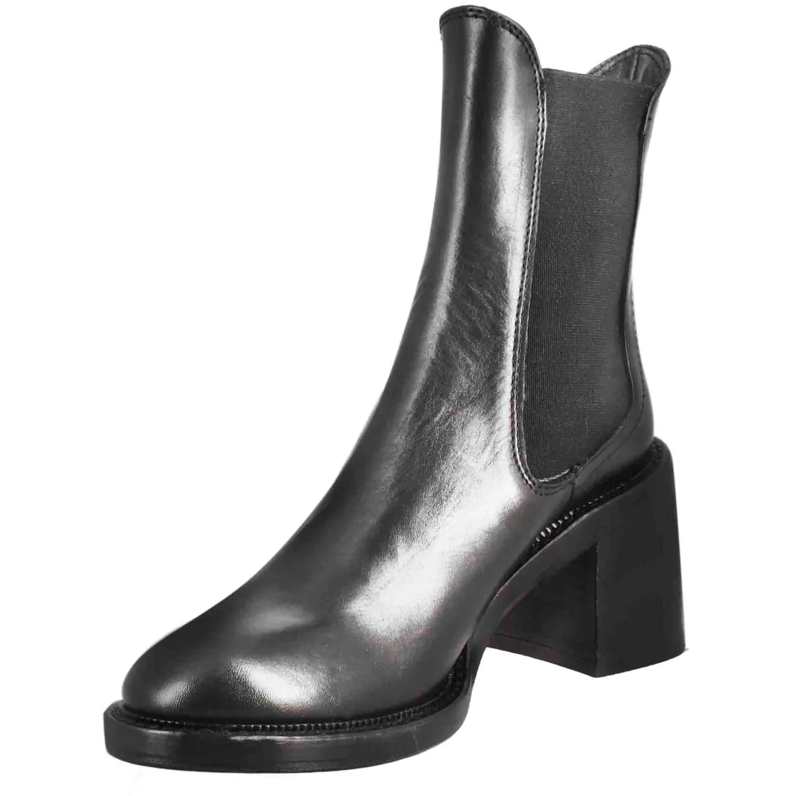 Stivaletto Diver Chelsea Da Donna Con Tacco In Pelle Lavata Colore Nero