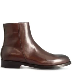 Stivaletto Elegante Alla Caviglia Da Uomo In Pelle Liscia Colore Marrone Scuro