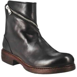 Stivaletto Paupa Da Donna In Pelle Lavata Colore Nero Con Doppia Zip