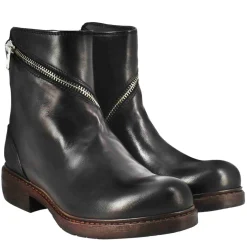 Stivaletto Paupa Da Donna In Pelle Lavata Colore Nero Con Doppia Zip