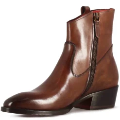 Stivaletto Sopra Alla Caviglia Stile Texano Da Donna In Pelle Colore Marrone
