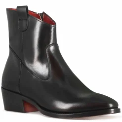 Stivaletto Sopra Alla Caviglia Stile Texano Da Donna In Pelle Colore Nero