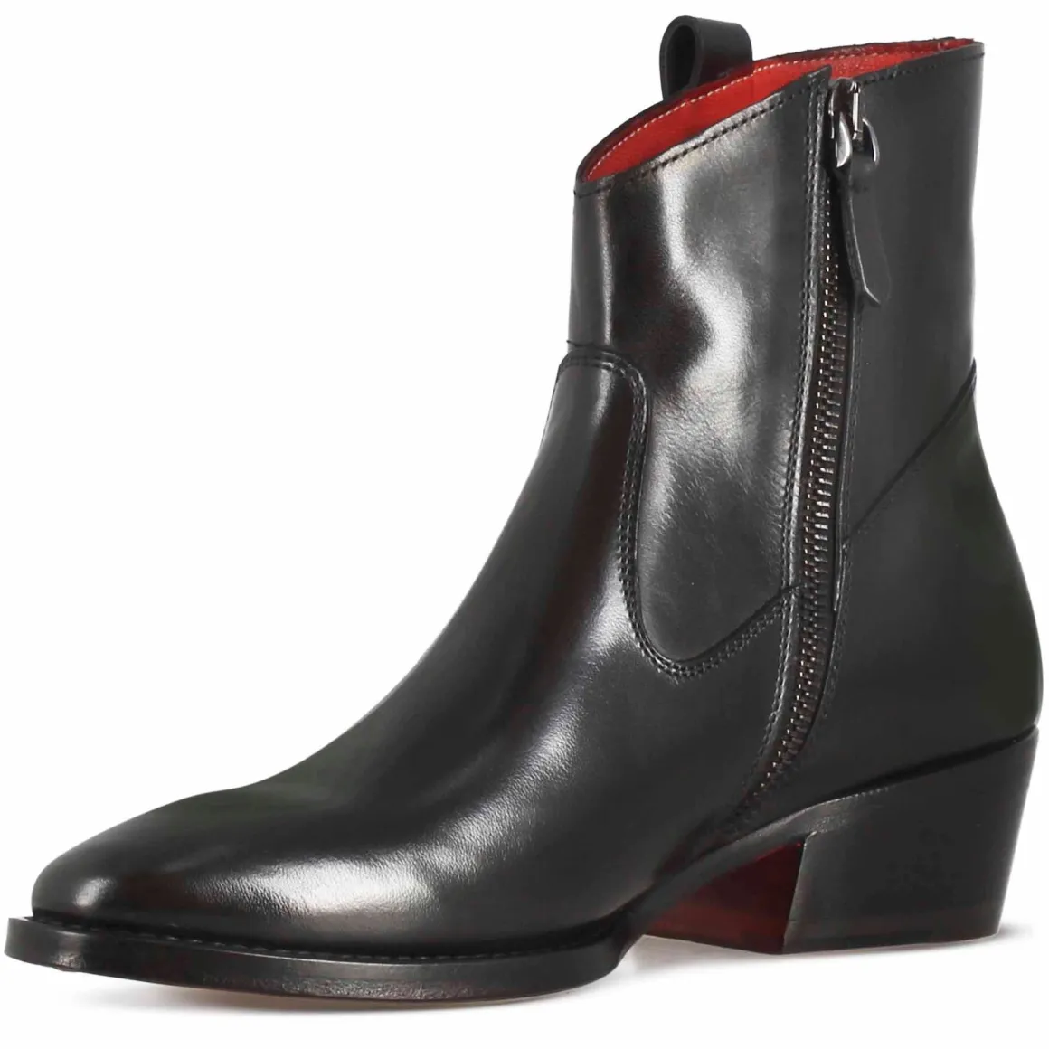 Stivaletto Sopra Alla Caviglia Stile Texano Da Donna In Pelle Colore Nero