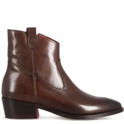 Stivaletto Sopra Alla Caviglia Stile Texano Da Donna In Pelle Colore Marrone Scuro