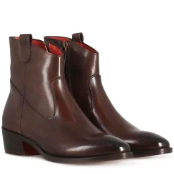 Stivaletto Sopra Alla Caviglia Stile Texano Da Donna In Pelle Colore Marrone Scuro