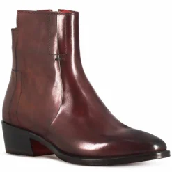 Stivaletto Stile Texano Asimmetrico Da Donna In Pelle Colore Bordeaux