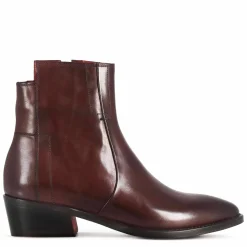 Stivaletto Stile Texano Asimmetrico Da Donna In Pelle Colore Bordeaux