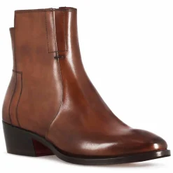 Stivaletto Stile Texano Asimmetrico Da Donna In Pelle Colore Marrone